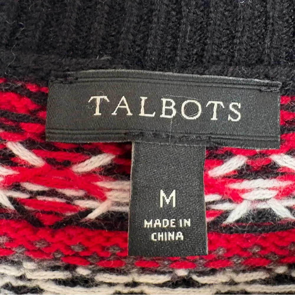 Talbots Sweater M Black Red Nordic Ski Fair Isle Pullover Wool Blend - Picture 3 of 4